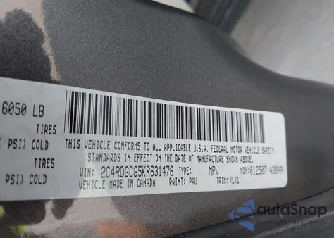 2019 Dodge Grand Caravan Sxt из США, поврежденный, VIN 2C4RDGCG5KR631476